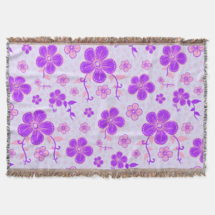 Mooie bloemenprint paars en roze op lavendel deken