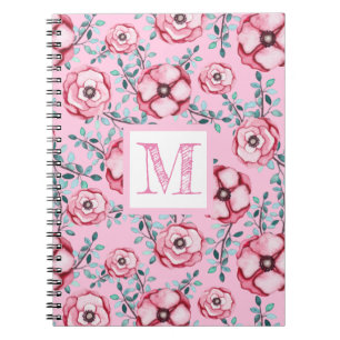 Mooie bloemenprint roze monogram notitieboek