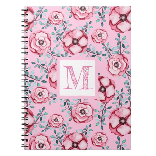 Mooie bloemenprint roze monogram  notitieboek (Voorkant)