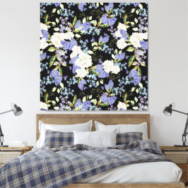 Mooie bloemenprint rozen iris roze blauw canvas afdruk