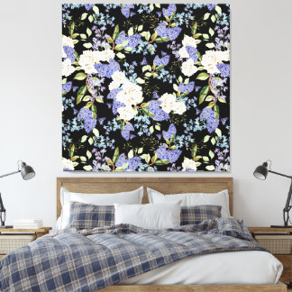 Mooie bloemenprint rozen iris roze blauw canvas afdruk