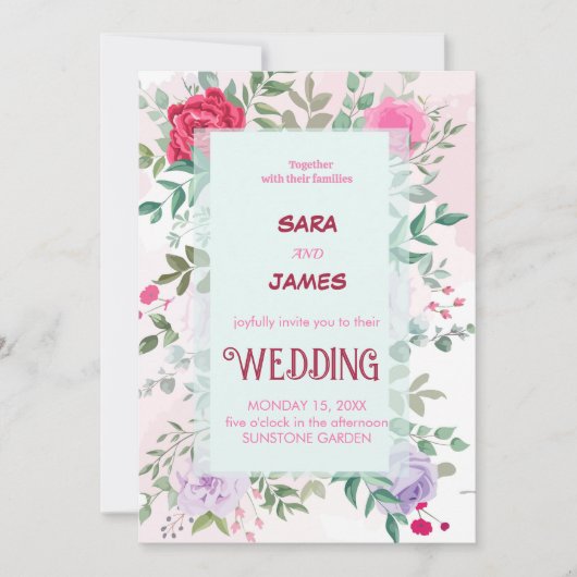 Mooie bloemenrijke en elegante blush Roos bruiloft Kaart (Voorkant)