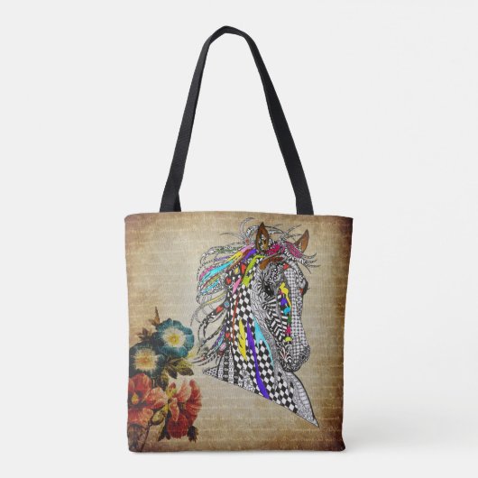 Mooie bloemenruiterpaard Canvas tas (Achterkant)