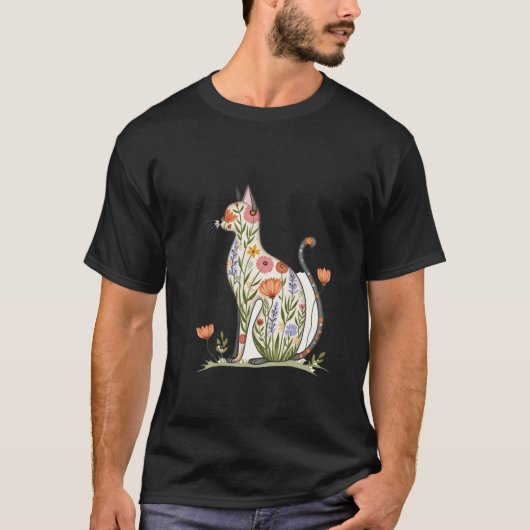 Mooie bloemensilhouet kat t-shirt (Voorkant)