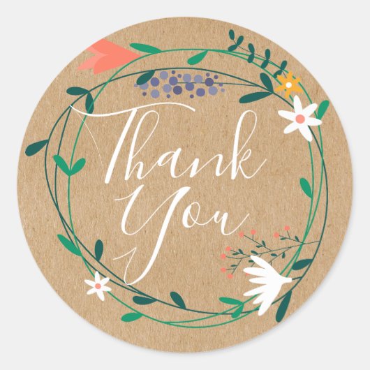 Mooie bloemenslinger Bedankt Ronde Sticker (Voorkant)