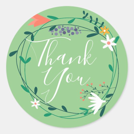 Mooie bloemenslinger Bedankt Ronde Sticker (Voorkant)