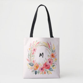 Mooie bloemenslinger met monogram Elegant Tote Bag