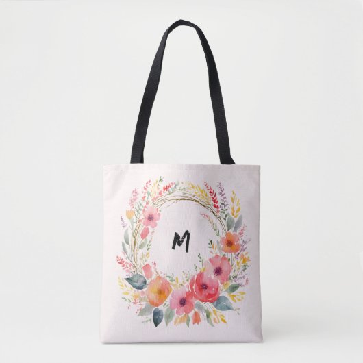Mooie bloemenslinger met monogram Elegant Tote Bag (Voorkant)