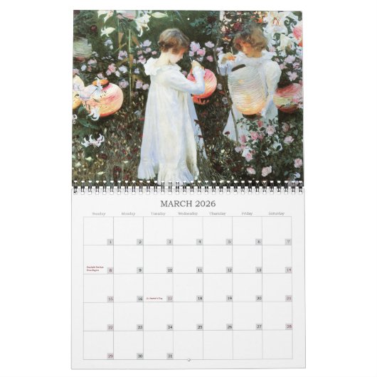 Mooie, bloemenverf, fijne kunst kalender (Mar 2026)