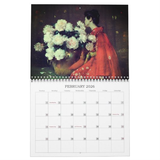 Mooie, bloemenverf, fijne kunst kalender (Feb 2026)