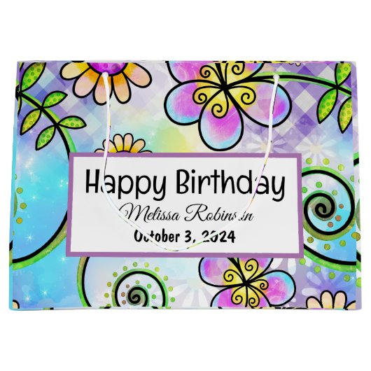 Mooie bloemenverjaardag groot cadeauzakje (Voorkant)