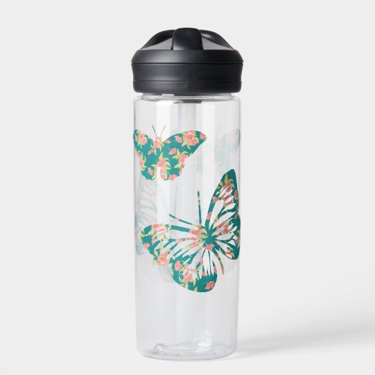 Mooie bloemenvlinders waterfles (Voorkant)