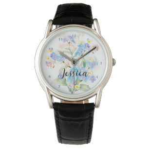 Mooie bloemenzomer Vergeet-me-nots Lila naam Horloge