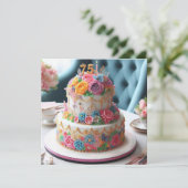 MOOIE BLOEMIGE 75E VERJAARDAGSTAART KAART (Staand voorkant)