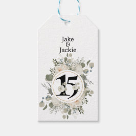 Mooie bloemige aangepaste cadeautags voor 15-jarig cadeaulabel