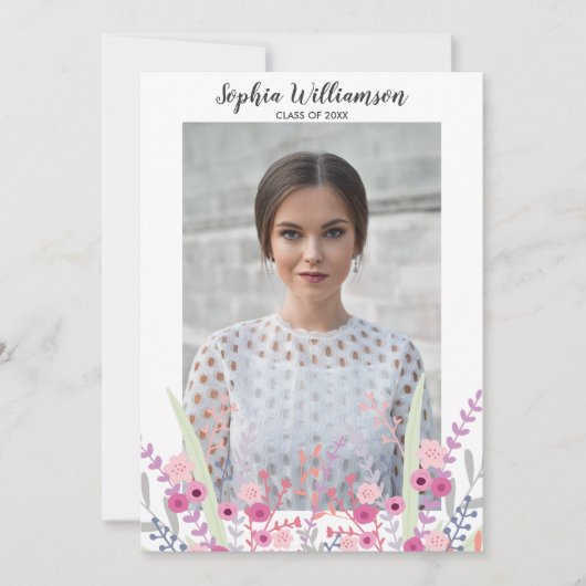 Mooie bloemige afstudeerfoto afstudeeruitnodiging kaart (Voorkant)