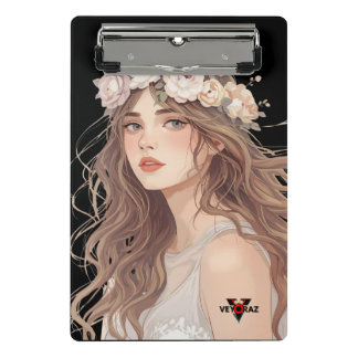 Mooie Bloemige Anime Meisje – Zachte Pastel Esthet Mini Klembord