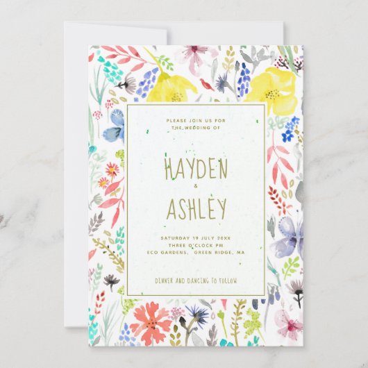 Mooie Bloemige Aquarel Trouw Uitnodiging (Voorkant)