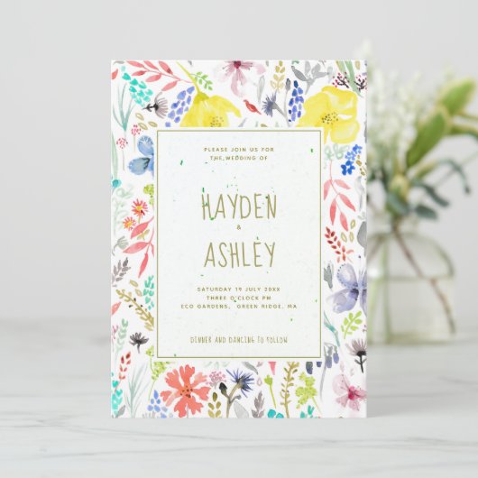 Mooie Bloemige Aquarel Trouw Uitnodiging (Staand voorkant)
