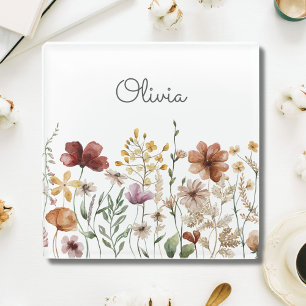 Mooie Bloemige Aquarel Wilde Bloementuin Glazen Onderzetter