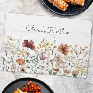 Mooie Bloemige Aquarel Wilde Bloementuin Theedoek