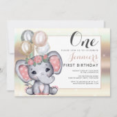 Mooie bloemige babyolifant met ballonnen kaart (Voorkant)