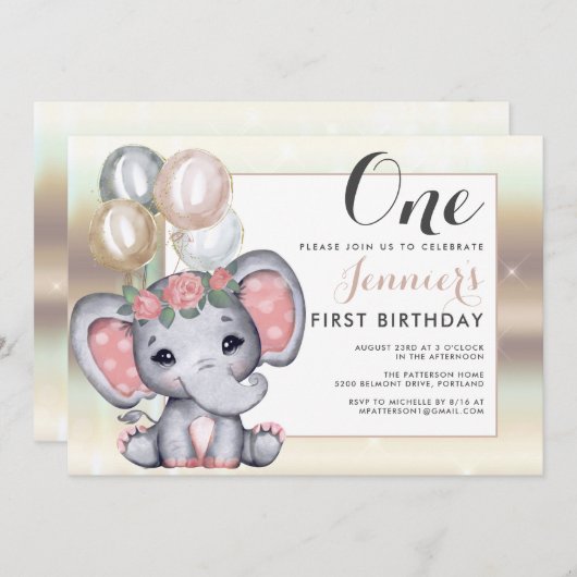 Mooie bloemige babyolifant met ballonnen kaart (Voorkant / Achterkant)