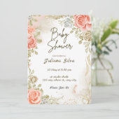 Mooie bloemige babyshower uitnodiging (Staand voorkant)