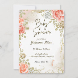 Mooie bloemige babyshower uitnodiging