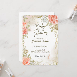 Mooie bloemige babyshower uitnodiging