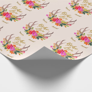 Mooie bloemige Boho Love Rendier Geweien Wimpers Cadeaupapier