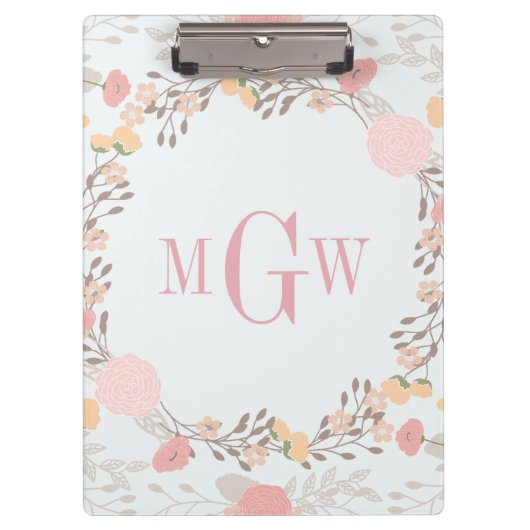Mooie Bloemige Botanische Monogram Klembord (Voorkant)