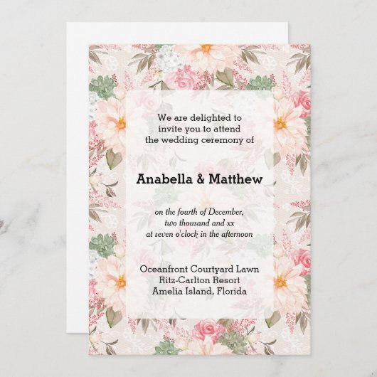 Mooie bloemige bruiloft kaart (Voorkant / Achterkant)