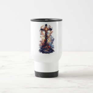Mooie bloemige christelijke kruis reis mok