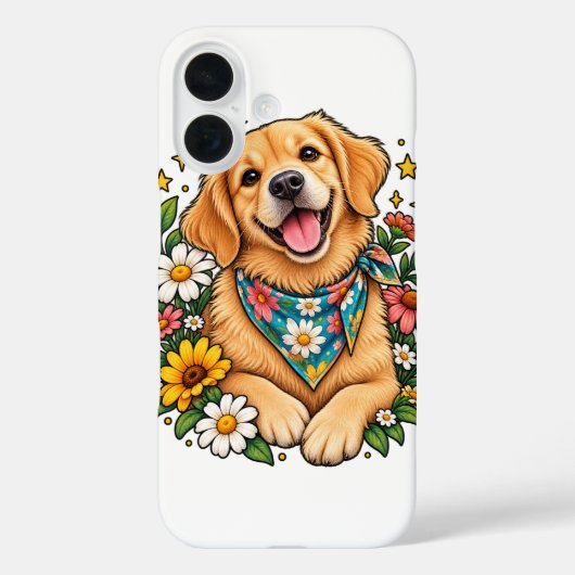 Mooie bloemige digitale ontwerp met gouden retriev Case-Mate iPhone case (Achterkant)