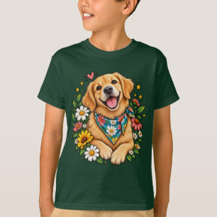 Mooie bloemige digitale ontwerp met gouden retriev t-shirt