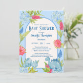 Mooie Bloemige Dino Moeder Ei Baby Shower Kaart (Staand voorkant)