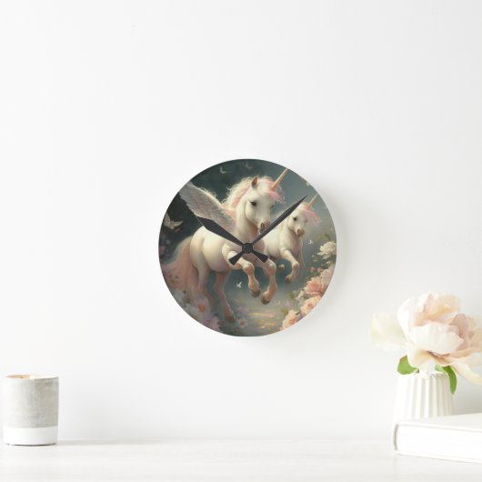 Mooie bloemige Eenhoorns vliegende kleine pony Ron Ronde Klok (Huis)