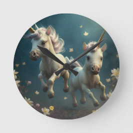 Mooie bloemige Eenhoorns vliegende kleine pony Ron Ronde Klok