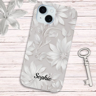 Mooie Bloemige Gebatikte Natuurlijke Witte Elegant iPhone 15 Case