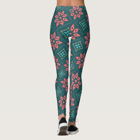 Mooie bloemige Gym Yoga Dames Workout Groene Leggi Leggings (Achterkant)