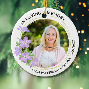Mooie bloemige herdenkingsfoto ter liefdevolle her keramisch ornament