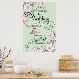 Mooie bloemige huwelijks welkomstbord Elegante bot Poster