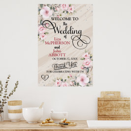 Mooie bloemige huwelijks welkomstbord poster