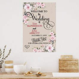Mooie bloemige huwelijks welkomstbord poster