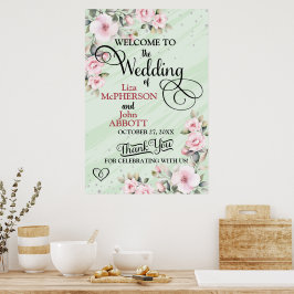 Mooie bloemige huwelijksbegroeting poster