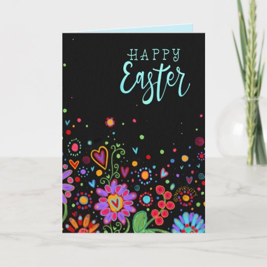 Mooie Bloemige Inspirivity Gelukkig Pasen Kleurrij Kaart (Voorkant)