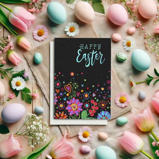 Mooie Bloemige Inspirivity Gelukkig Pasen Kleurrij Kaart