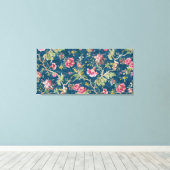 Mooie bloemige kleurrijke bloemen blauwe achtergro canvas afdruk (Insitu (Houten vloer))