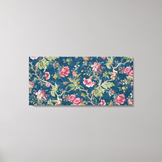 Mooie bloemige kleurrijke bloemen blauwe achtergro canvas afdruk (Voorkant)